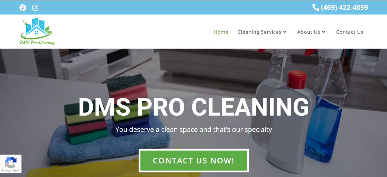 Screenshot of the top part of the Home Page on the DMS Pro Cleaning Website