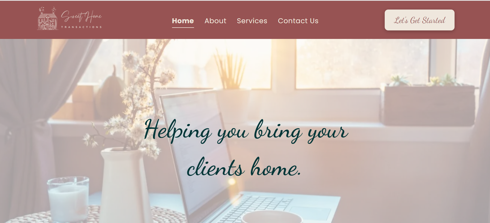Screenshot of the top part of the Home Page on the Sweet Home Transactions website